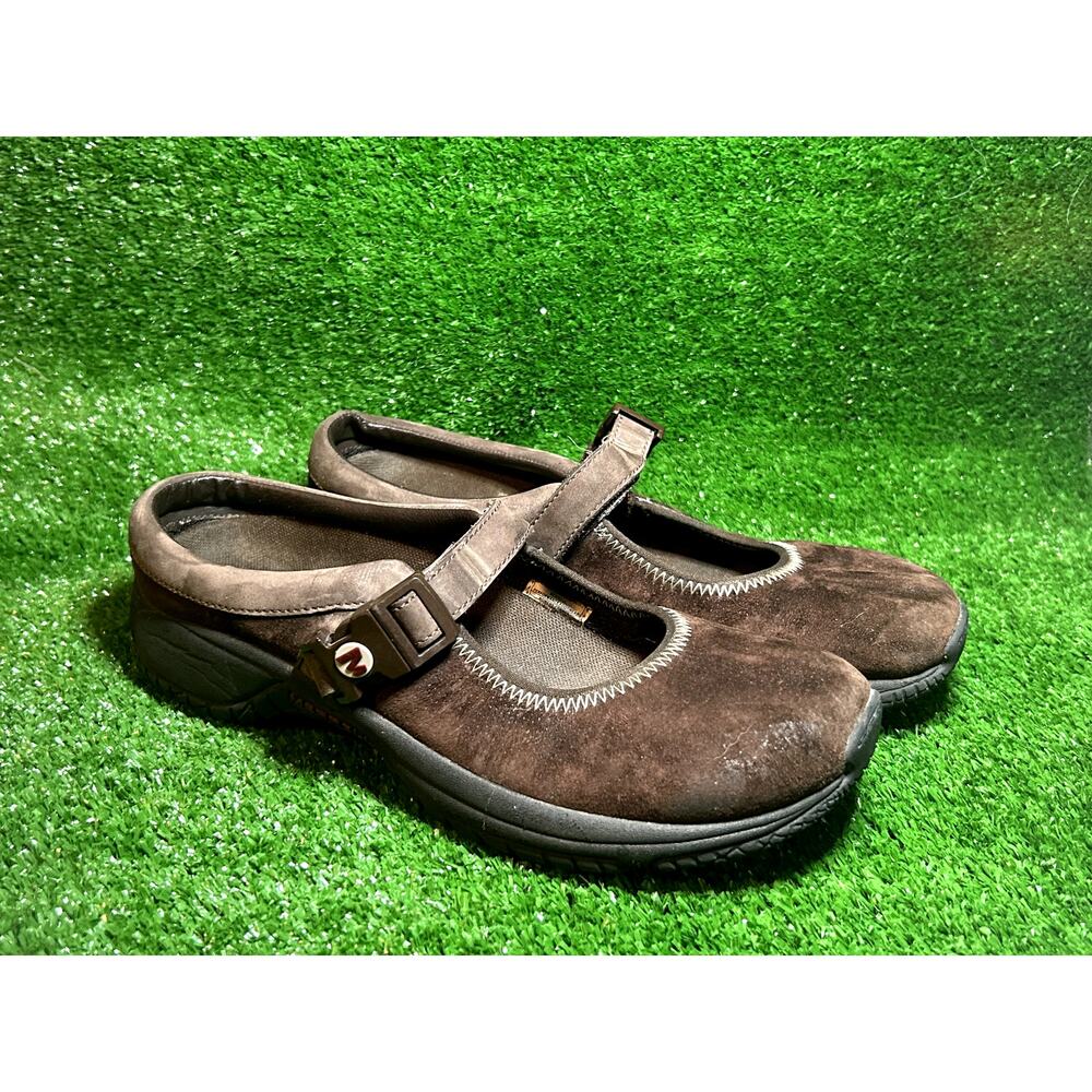 MERRELL WOMENS BROWN SUEDE MARY JANE SLIP ON CASUAL SHOES SIZE 8.5 Pre Owned